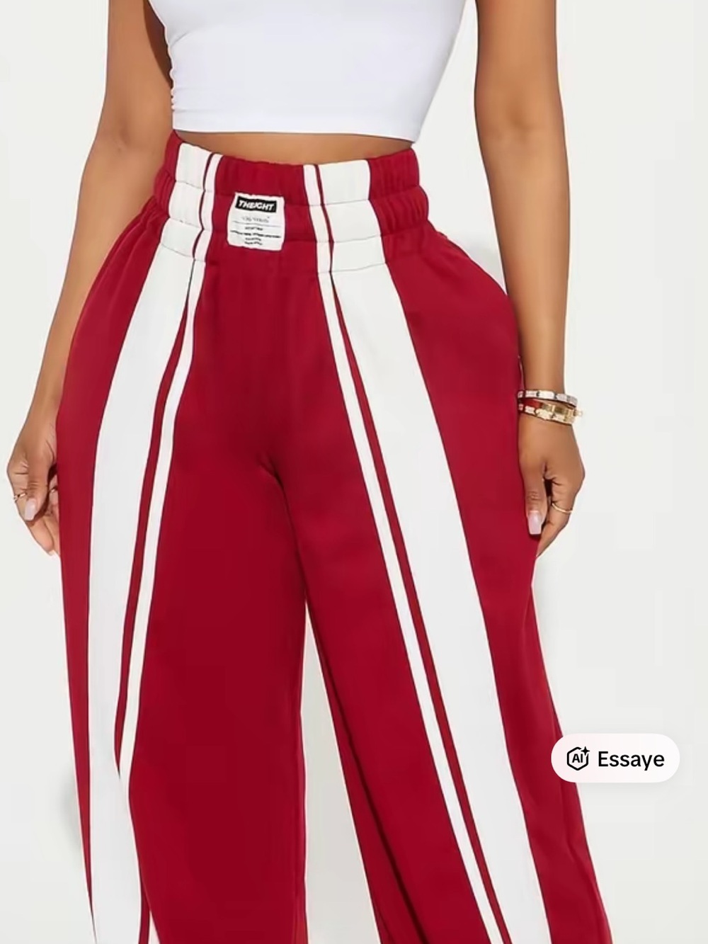 Fashion Nova Red & White Stripe High-Waist Track Pants